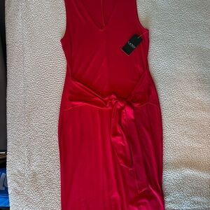 NWT Lauren Ralph Lauren red midi dress with waist tie sleeveless v neck stretch